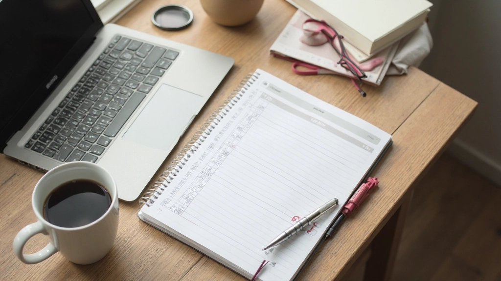 Schoon bureau met planner en laptop voor productieve werkdag